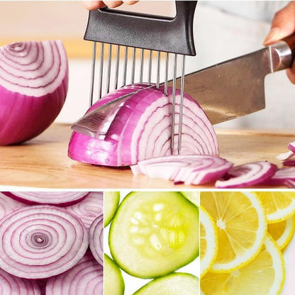 Onion Holder for Slicing, Stainless Steel Slicer Onion Cutter for Slicing, Vegetable Cutter for Potato and Tomato, Lemon Avocados, Eggs, Food Slicer Assistant Tool (2 PCS)