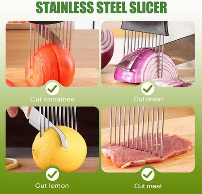 Onion Holder for Slicing, Stainless Steel Slicer Onion Cutter for Slicing, Vegetable Cutter for Potato and Tomato, Lemon Avocados, Eggs, Food Slicer Assistant Tool (2 PCS)