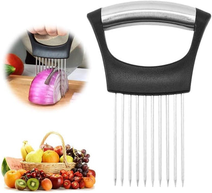 Onion Holder for Slicing, Stainless Steel Slicer Onion Cutter for Slicing, Vegetable Cutter for Potato and Tomato, Lemon Avocados, Eggs, Food Slicer Assistant Tool (2 PCS)