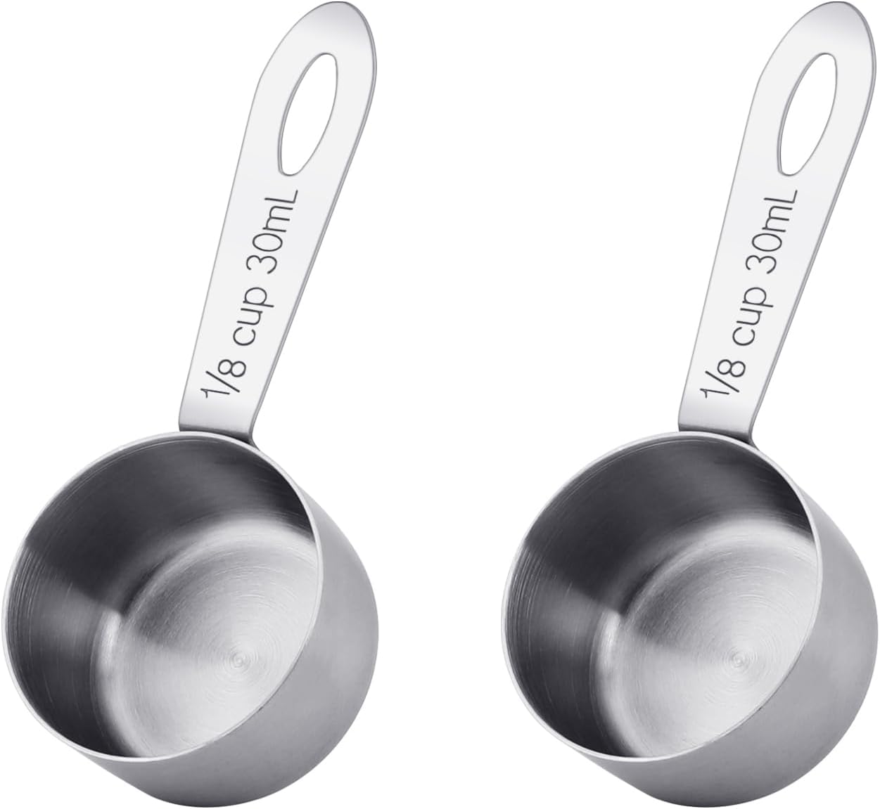 2Pcs 1/8 Cup Measuring Cup, 30ml Scoop, Stainless Steel Measuring Cups, Coffee Scoops, Measuring Scoops for Canisters Tablespoon Measure Spoon, Short Handle Cooking Measuring Scoop(30ML)