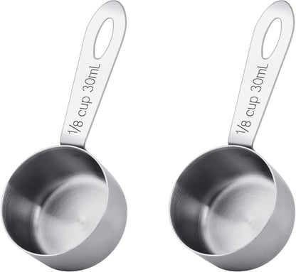 2Pcs 1/8 Cup Measuring Cup, 30ml Scoop, Stainless Steel Measuring Cups, Coffee Scoops, Measuring Scoops for Canisters Tablespoon Measure Spoon, Short Handle Cooking Measuring Scoop(30ML)