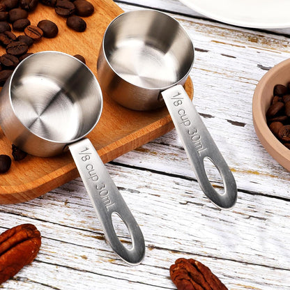 2Pcs 1/8 Cup Measuring Cup, 30ml Scoop, Stainless Steel Measuring Cups, Coffee Scoops, Measuring Scoops for Canisters Tablespoon Measure Spoon, Short Handle Cooking Measuring Scoop(30ML)