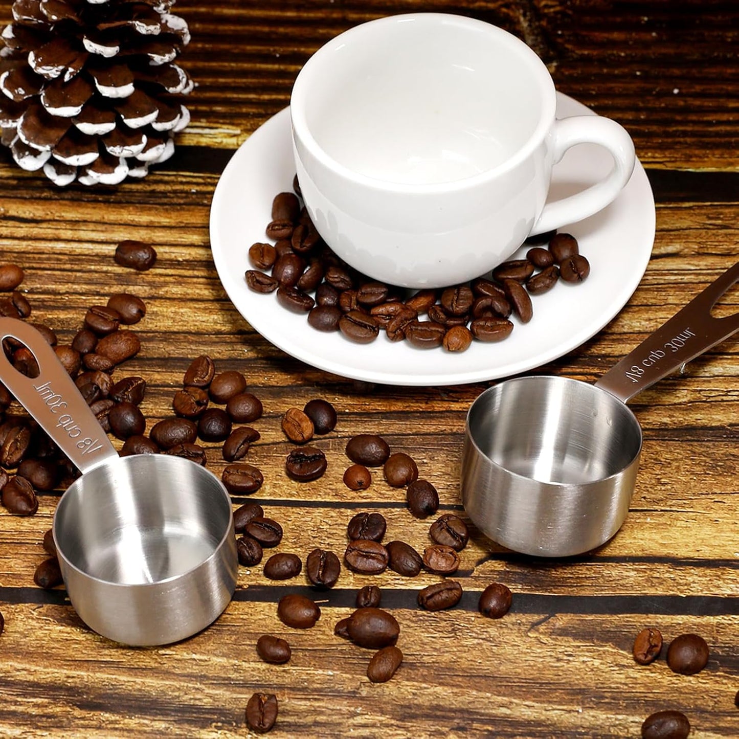 2Pcs 1/8 Cup Measuring Cup, 30ml Scoop, Stainless Steel Measuring Cups, Coffee Scoops, Measuring Scoops for Canisters Tablespoon Measure Spoon, Short Handle Cooking Measuring Scoop(30ML)