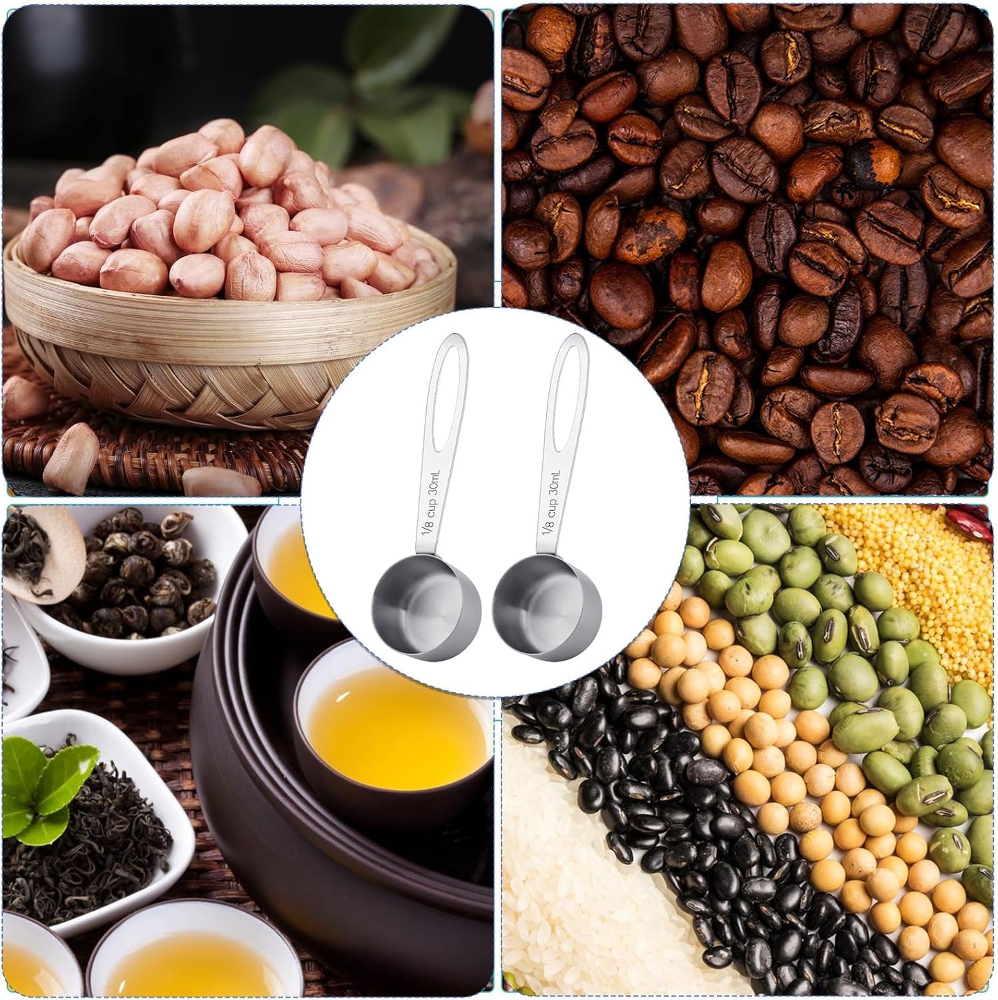 2Pcs 1/8 Cup Measuring Cup, 30ml Scoop, Stainless Steel Measuring Cups, Coffee Scoops, Measuring Scoops for Canisters Tablespoon Measure Spoon, Short Handle Cooking Measuring Scoop(30ML)