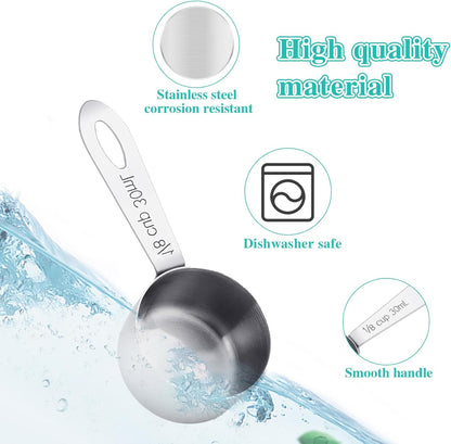 2Pcs 1/8 Cup Measuring Cup, 30ml Scoop, Stainless Steel Measuring Cups, Coffee Scoops, Measuring Scoops for Canisters Tablespoon Measure Spoon, Short Handle Cooking Measuring Scoop(30ML)