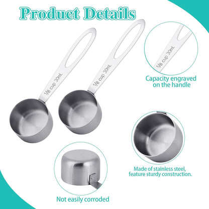 2Pcs 1/8 Cup Measuring Cup, 30ml Scoop, Stainless Steel Measuring Cups, Coffee Scoops, Measuring Scoops for Canisters Tablespoon Measure Spoon, Short Handle Cooking Measuring Scoop(30ML)