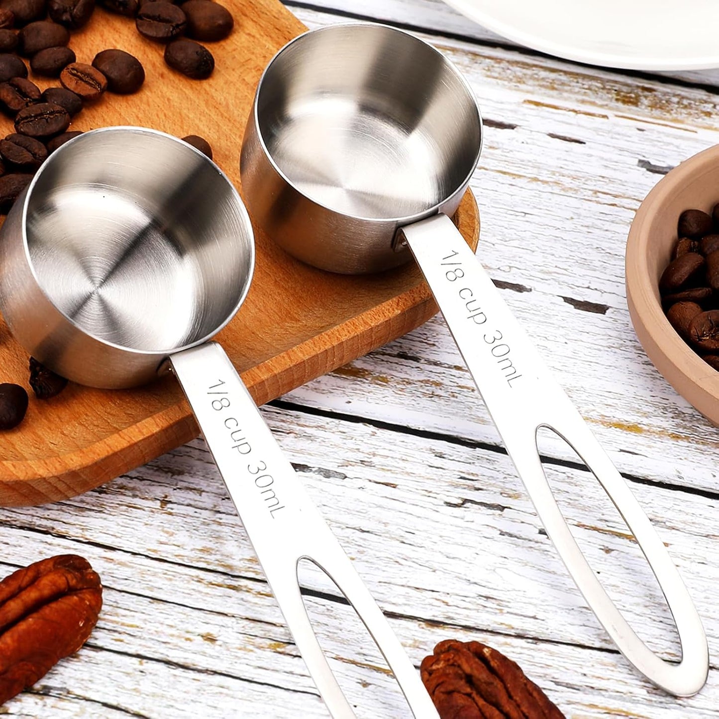 2Pcs 1/8 Cup Measuring Cup, 30ml Scoop, Stainless Steel Measuring Cups, Coffee Scoops, Measuring Scoops for Canisters Tablespoon Measure Spoon, Short Handle Cooking Measuring Scoop(30ML)