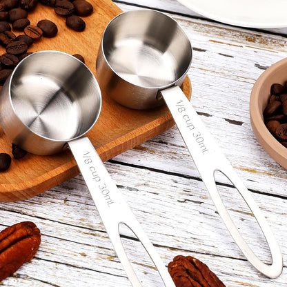 2Pcs 1/8 Cup Measuring Cup, 30ml Scoop, Stainless Steel Measuring Cups, Coffee Scoops, Measuring Scoops for Canisters Tablespoon Measure Spoon, Short Handle Cooking Measuring Scoop(30ML)