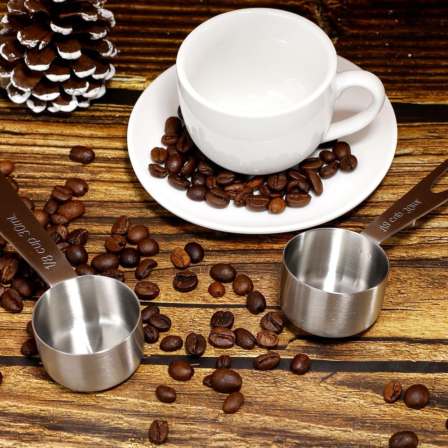 2Pcs 1/8 Cup Measuring Cup, 30ml Scoop, Stainless Steel Measuring Cups, Coffee Scoops, Measuring Scoops for Canisters Tablespoon Measure Spoon, Short Handle Cooking Measuring Scoop(30ML)