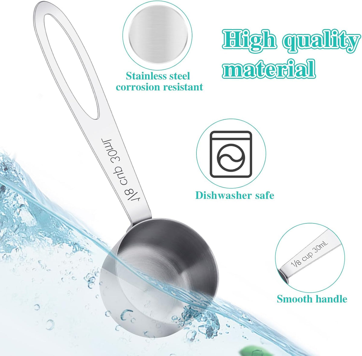 2Pcs 1/8 Cup Measuring Cup, 30ml Scoop, Stainless Steel Measuring Cups, Coffee Scoops, Measuring Scoops for Canisters Tablespoon Measure Spoon, Short Handle Cooking Measuring Scoop(30ML)