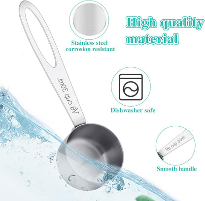 2Pcs 1/8 Cup Measuring Cup, 30ml Scoop, Stainless Steel Measuring Cups, Coffee Scoops, Measuring Scoops for Canisters Tablespoon Measure Spoon, Short Handle Cooking Measuring Scoop(30ML)