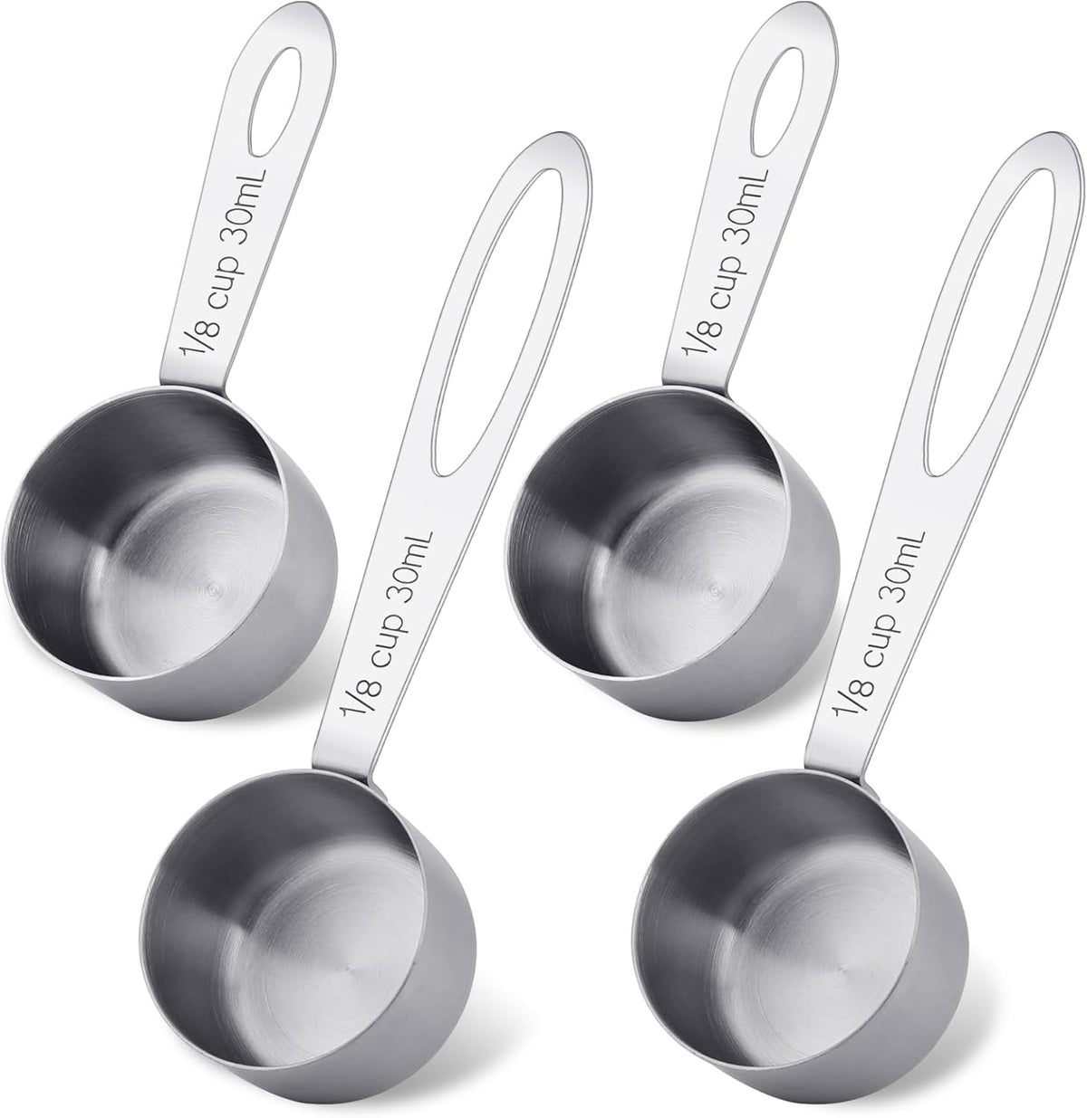 2Pcs 1/8 Cup Measuring Cup, 30ml Scoop, Stainless Steel Measuring Cups, Coffee Scoops, Measuring Scoops for Canisters Tablespoon Measure Spoon, Short Handle Cooking Measuring Scoop(30ML)