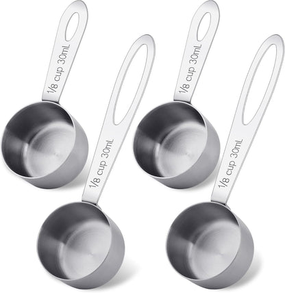 2Pcs 1/8 Cup Measuring Cup, 30ml Scoop, Stainless Steel Measuring Cups, Coffee Scoops, Measuring Scoops for Canisters Tablespoon Measure Spoon, Short Handle Cooking Measuring Scoop(30ML)