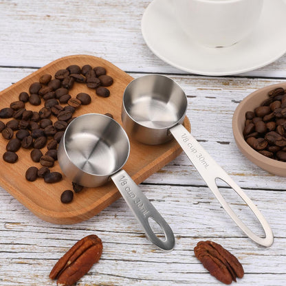 2Pcs 1/8 Cup Measuring Cup, 30ml Scoop, Stainless Steel Measuring Cups, Coffee Scoops, Measuring Scoops for Canisters Tablespoon Measure Spoon, Short Handle Cooking Measuring Scoop(30ML)