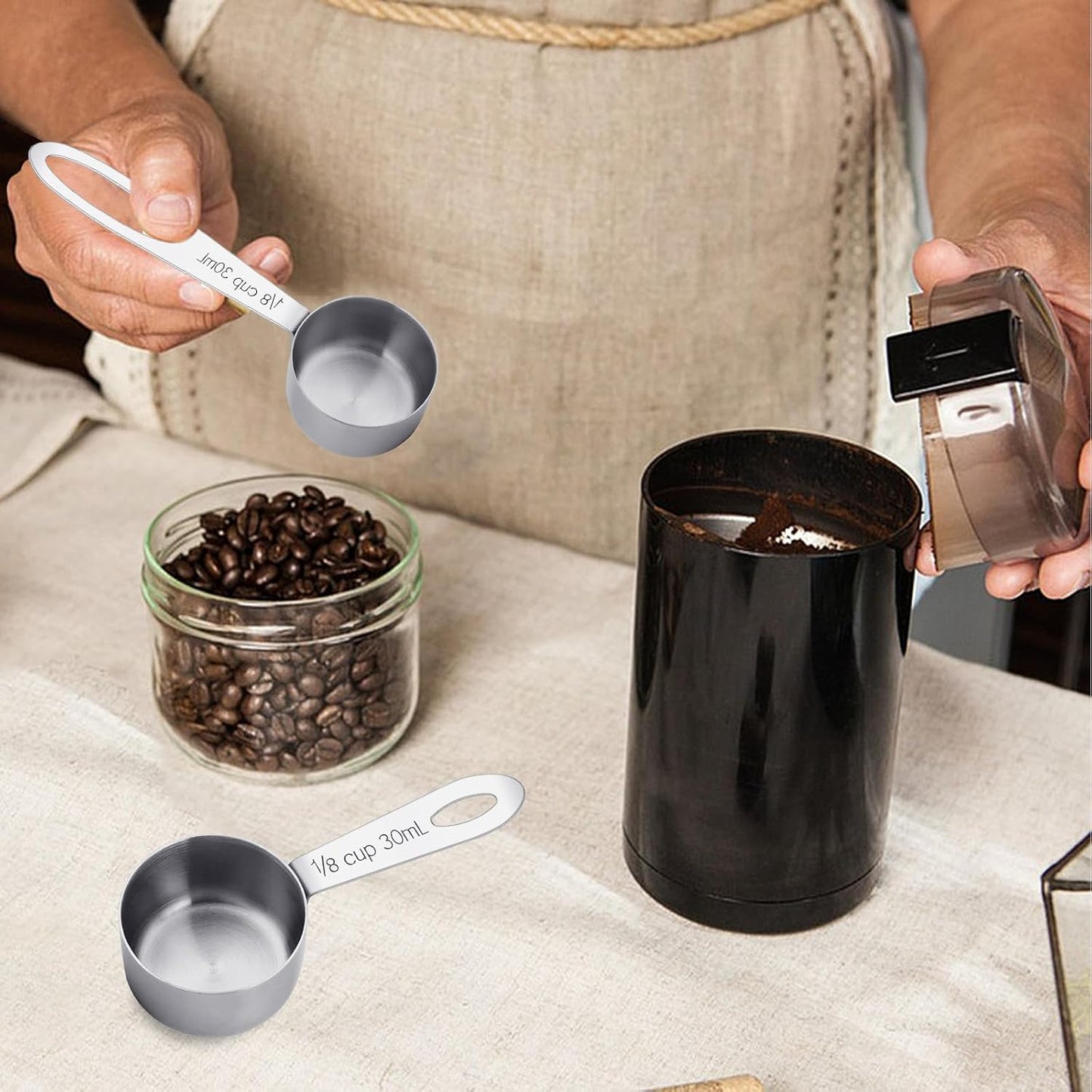 2Pcs 1/8 Cup Measuring Cup, 30ml Scoop, Stainless Steel Measuring Cups, Coffee Scoops, Measuring Scoops for Canisters Tablespoon Measure Spoon, Short Handle Cooking Measuring Scoop(30ML)