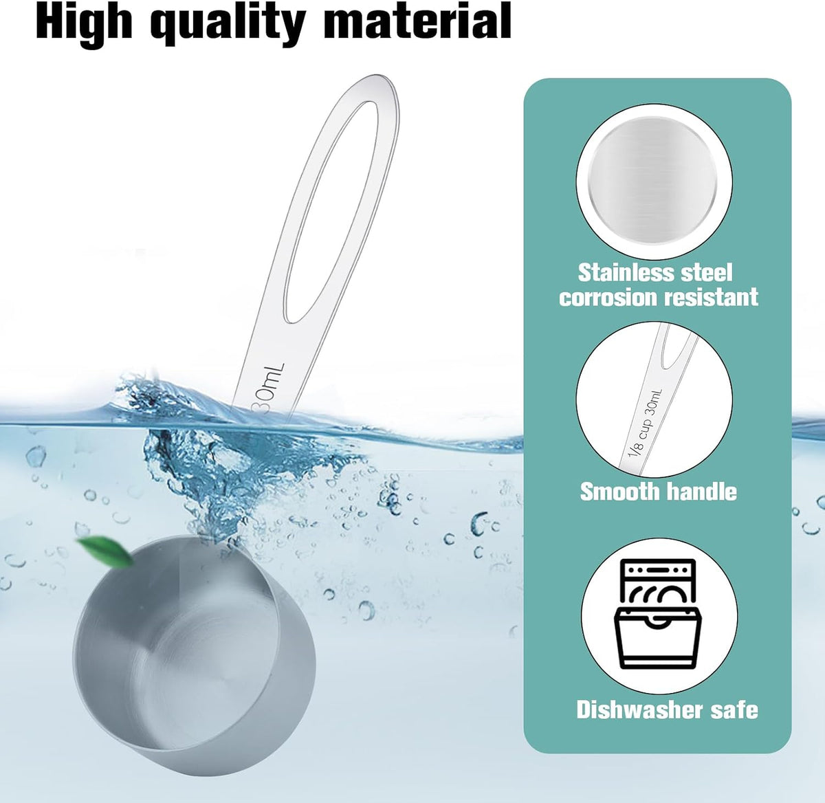 2Pcs 1/8 Cup Measuring Cup, 30ml Scoop, Stainless Steel Measuring Cups, Coffee Scoops, Measuring Scoops for Canisters Tablespoon Measure Spoon, Short Handle Cooking Measuring Scoop(30ML)