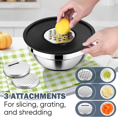 25PCS Mixing Bowls with Lid Set, Stainless Steel Nesting Prep Bowls with Grater Attachments Non-Slip Bottoms for Cooking, Baking, Serving, Food Storage, 4.6/2.6/2/1.5/1/0.7QT - Blue