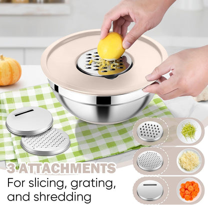 25PCS Mixing Bowls with Lid Set, Stainless Steel Nesting Prep Bowls with Grater Attachments Non-Slip Bottoms for Cooking, Baking, Serving, Food Storage, 4.6/2.6/2/1.5/1/0.7QT - Blue