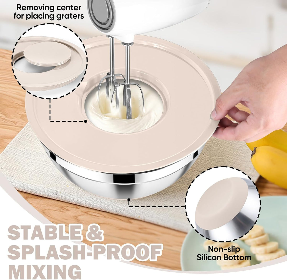 25PCS Mixing Bowls with Lid Set, Stainless Steel Nesting Prep Bowls with Grater Attachments Non-Slip Bottoms for Cooking, Baking, Serving, Food Storage, 4.6/2.6/2/1.5/1/0.7QT - Blue