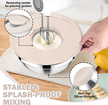 25PCS Mixing Bowls with Lid Set, Stainless Steel Nesting Prep Bowls with Grater Attachments Non-Slip Bottoms for Cooking, Baking, Serving, Food Storage, 4.6/2.6/2/1.5/1/0.7QT - Blue