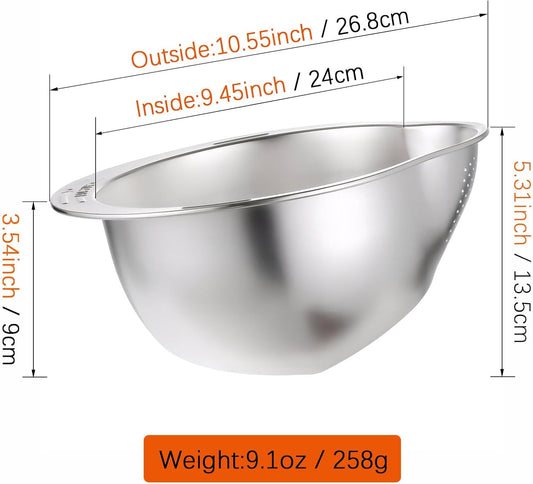 4-in-1 Rice Washing Bowl - Rice Washer Strainer Bowl - Stainless Steel Colander for Quinoa, Fruit and Vegetable Wash - Multi-Purpose Rice Strainer and Colander for Kitchen (1 Pack)