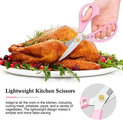 All Purpose Kitchen Scissors, Kitchen Shears Heavy Duty - Dishwasher Safe Food Scissors- Multipurpose Cooking Shears for Meat Poultry Food, Herbs, and Fish, Comfort Grip Handles, Pink