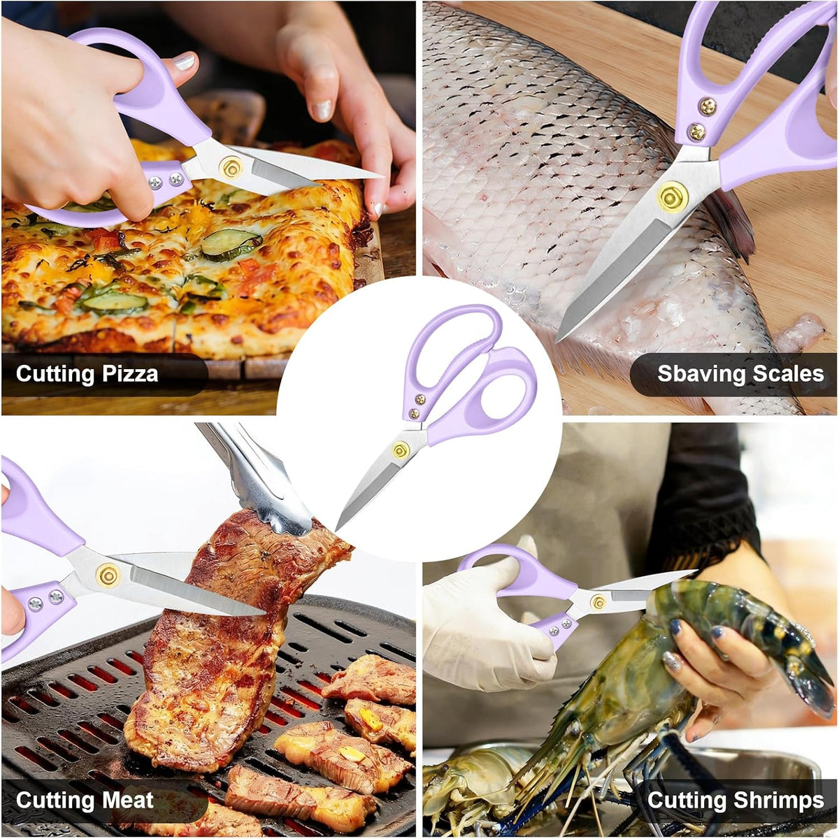 All Purpose Kitchen Scissors, Kitchen Shears Heavy Duty - Dishwasher Safe Food Scissors- Multipurpose Cooking Shears for Meat Poultry Food, Herbs, and Fish, Comfort Grip Handles, Pink