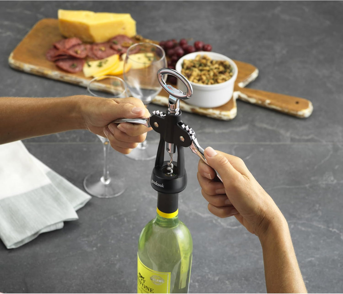 Gourmet Deluxe Winged Corkscrew, Stainless Steel Worm, Universal Fit For All Cork Sizes