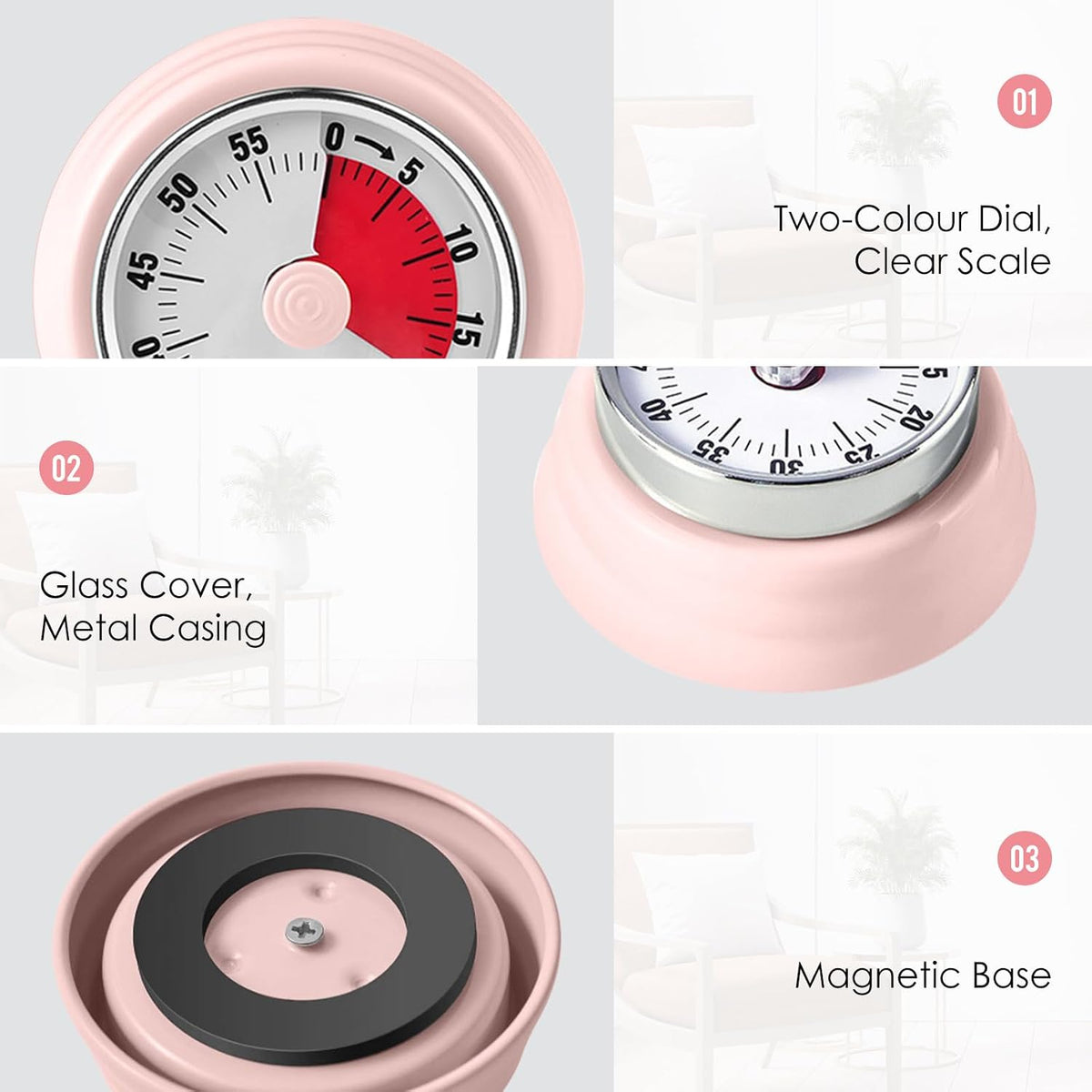 Visual Timer, 60-Minute Countdown Timer with Magnetic Base (Black)