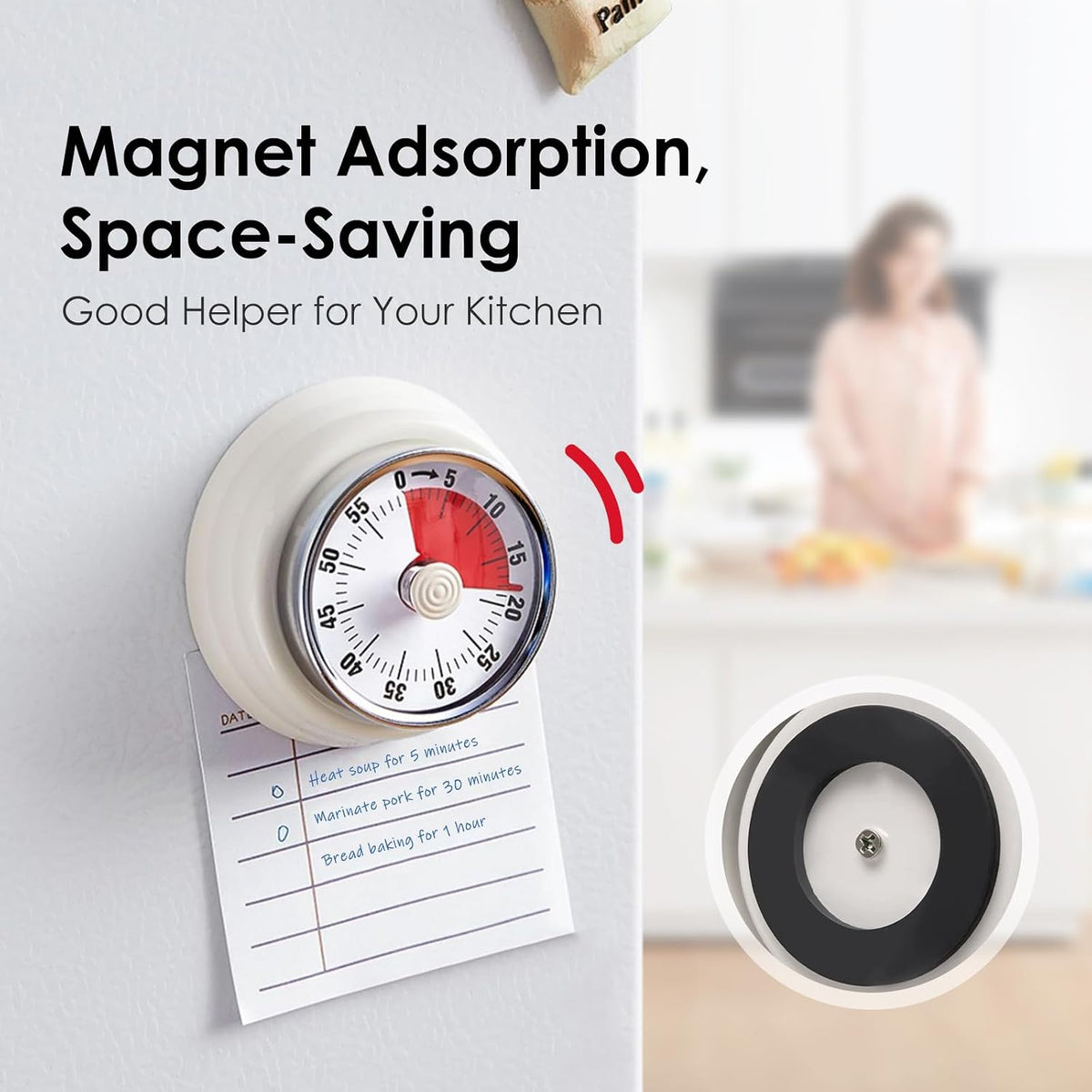 Visual Timer, 60-Minute Countdown Timer with Magnetic Base (Black)