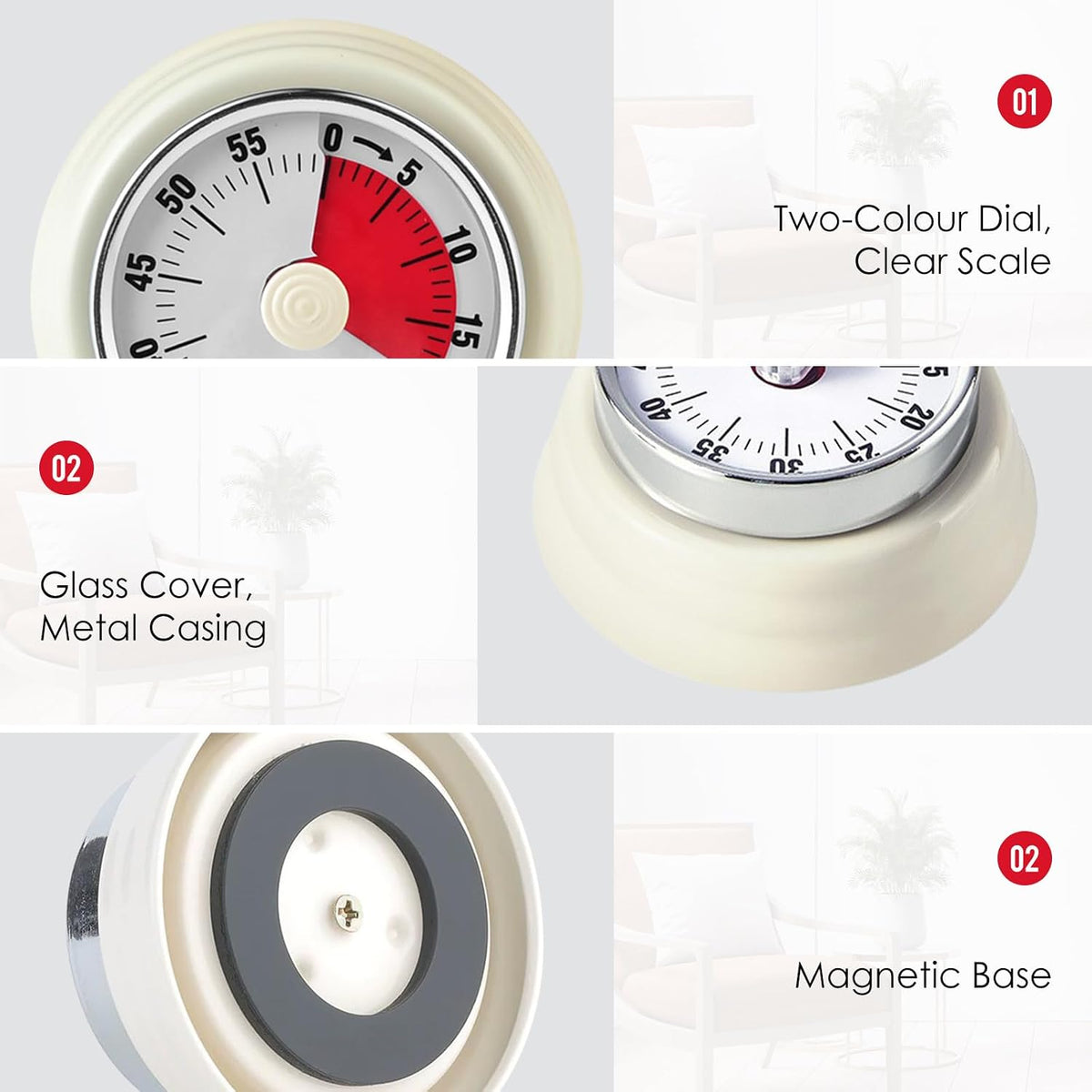 Visual Timer, 60-Minute Countdown Timer with Magnetic Base (Black)
