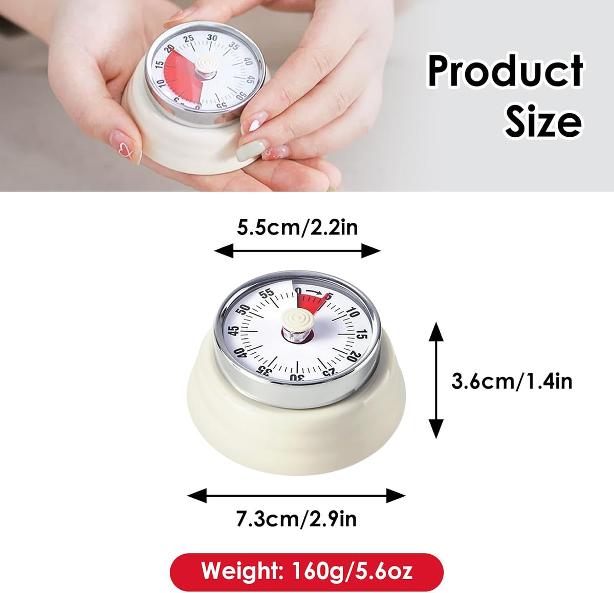 Visual Timer, 60-Minute Countdown Timer with Magnetic Base (Black)