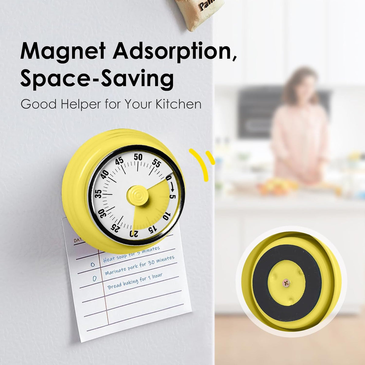 Visual Timer, 60-Minute Countdown Timer with Magnetic Base (Black)