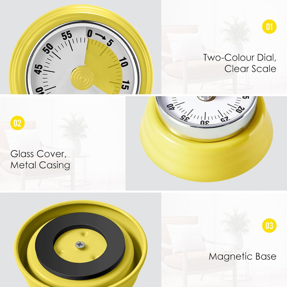 Visual Timer, 60-Minute Countdown Timer with Magnetic Base (Black)