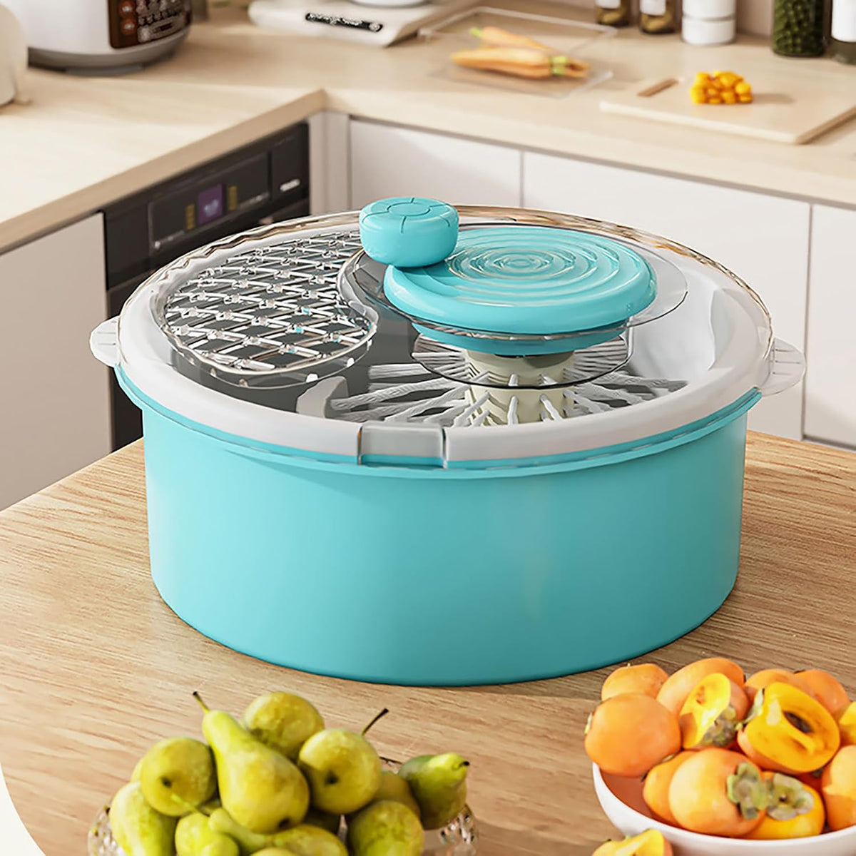 Manual Fruit and Vegetable Washer Cleaner 5L Capacity,with Spinner Brush, 30CM Fruit Washing Bowl with Strainer for Delicate Produce Strawberries, Berry, Grapes,Veggies,Potatoes,Ginger,Mushroom,Etc
