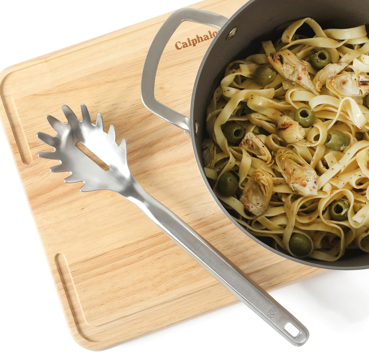 Prime Pasta Server, Stainless Steel Pasta Serving Spoon for Spaghetti, Noodles & Pasta, Heavy-Gauge Heat-Resistant Utensil with Weighted Handle