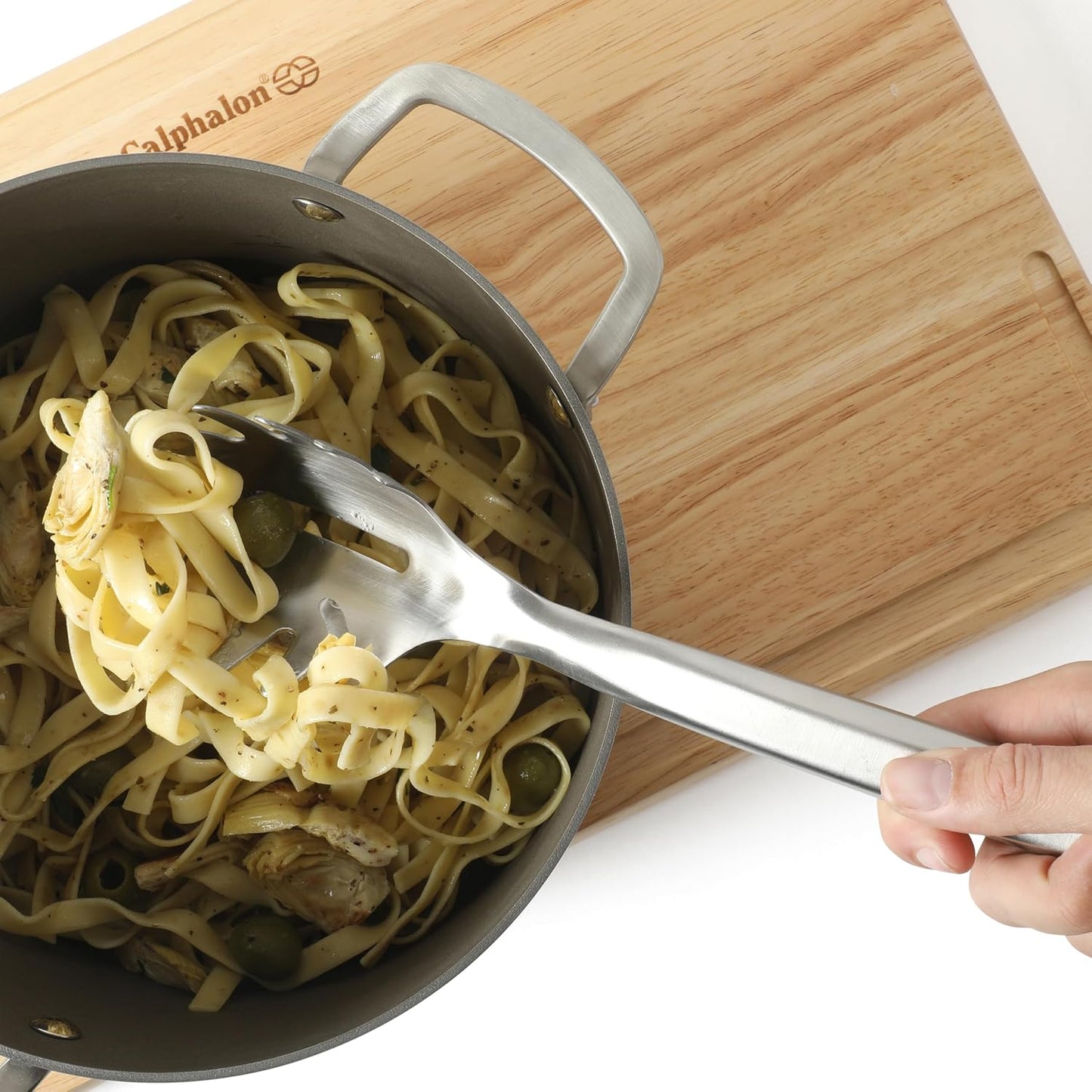 Prime Pasta Server, Stainless Steel Pasta Serving Spoon for Spaghetti, Noodles & Pasta, Heavy-Gauge Heat-Resistant Utensil with Weighted Handle