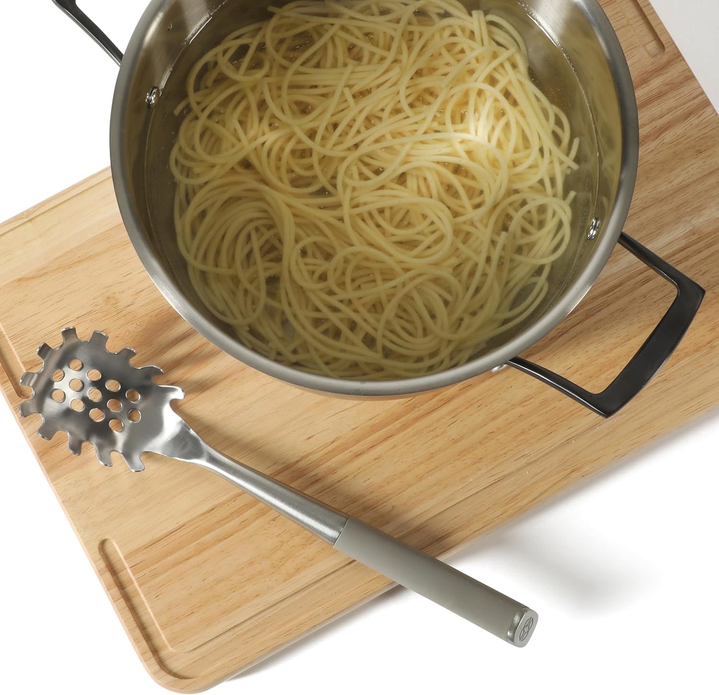 Prime Pasta Server, Stainless Steel Pasta Serving Spoon for Spaghetti, Noodles & Pasta, Heavy-Gauge Heat-Resistant Utensil with Weighted Handle