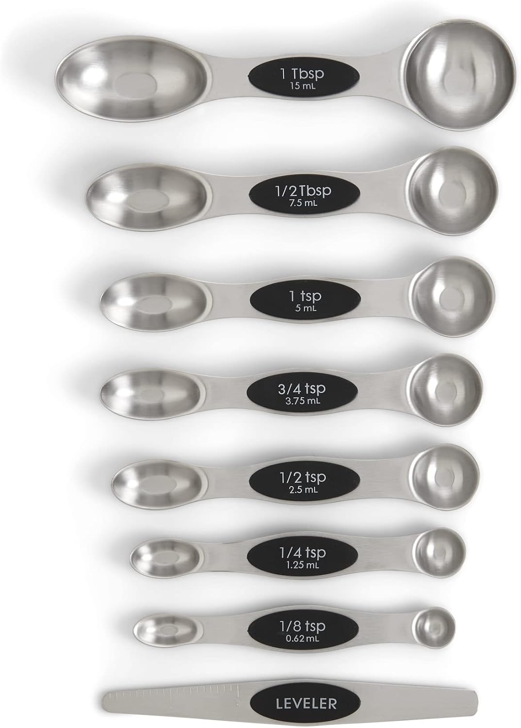 Dual-Sided Magnetic Measuring Spoons and Leveler, Heavyweight Stainless Steel, 8-Piece Set