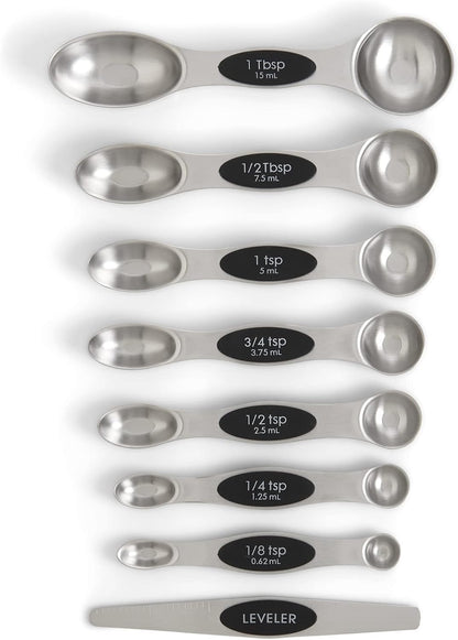 Dual-Sided Magnetic Measuring Spoons and Leveler, Heavyweight Stainless Steel, 8-Piece Set