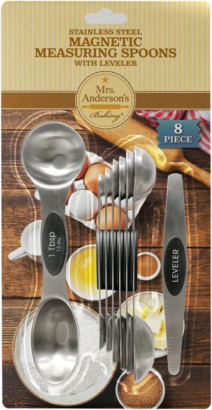 Dual-Sided Magnetic Measuring Spoons and Leveler, Heavyweight Stainless Steel, 8-Piece Set