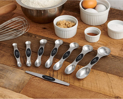 Dual-Sided Magnetic Measuring Spoons and Leveler, Heavyweight Stainless Steel, 8-Piece Set