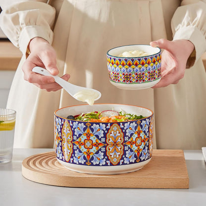 SIMI Serving Bowls with Lids, Ceramic Mixing Bowls Set of 4, Boho