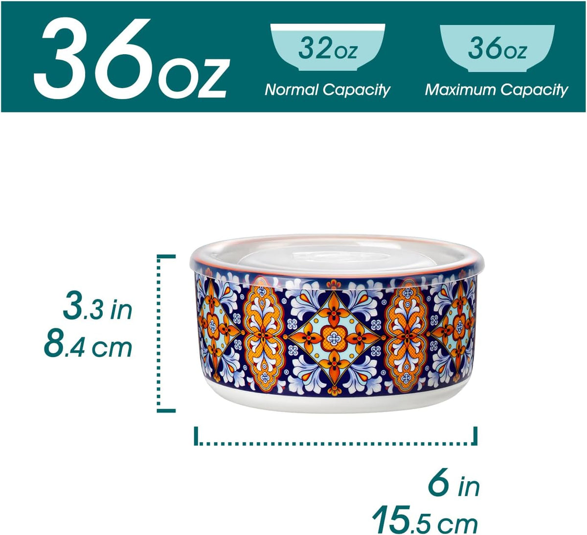 SIMI Serving Bowls with Lids, Ceramic Mixing Bowls Set of 4, Boho