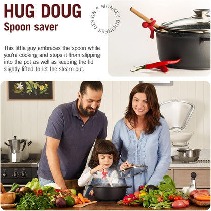 Hug Doug Spoon Saver | Spoon Holder and Lid Lifter Stopping The Spoon from Falling in | Silicone Spoon Rest | Stove Spoon Holder | Cool Kitchen Gadgets & Cute Kitchen Accessories | by Monkey Business