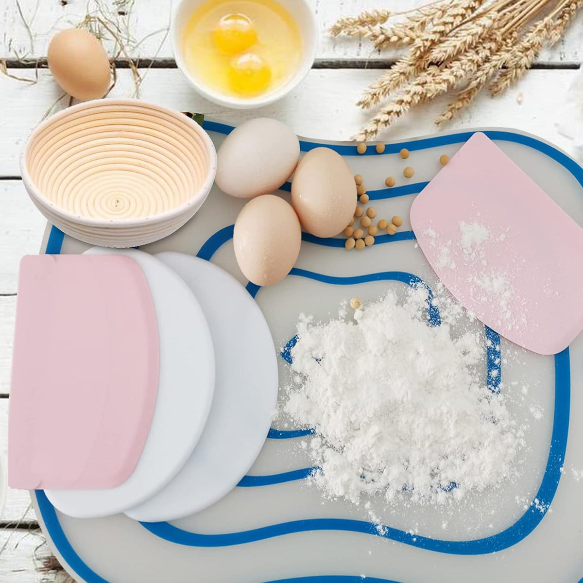 Dough Bowl Scraper Silicon Pastry Scrapers Home Kitchen Food Grade PE Backing Dough Blenders Hard Cutter for Cooking Bread Cake Mixing Pastry Dough Scrapers 4 Packs