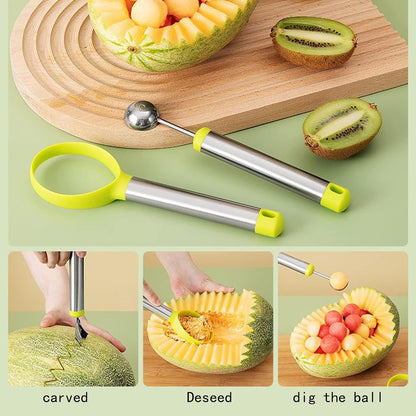 Cantaloupe cutter,watermelon baller,Set 3-in-1 Set for Home, Use for Hami melon、Fruit Cutting and Fruit Sacking Supplies Watermelon Digging Ball shaped triangular V-shaped watermelon tool