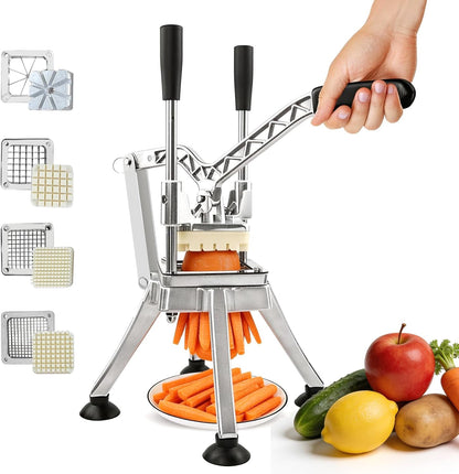 Vegetable Chopper, Potato Slicer w/ 4 Replacement Blades | fruit chopper, french fry cutter, Potato Dicer & Fruit Slicer for Restaurants & Home Kitchen