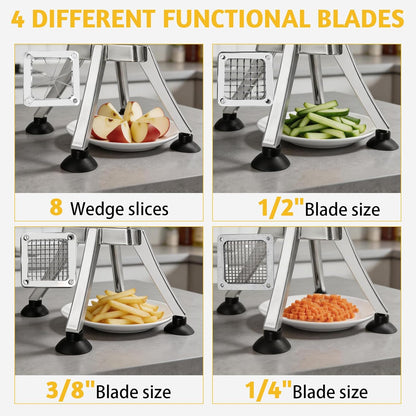 Vegetable Chopper, Potato Slicer w/ 4 Replacement Blades | fruit chopper, french fry cutter, Potato Dicer & Fruit Slicer for Restaurants & Home Kitchen