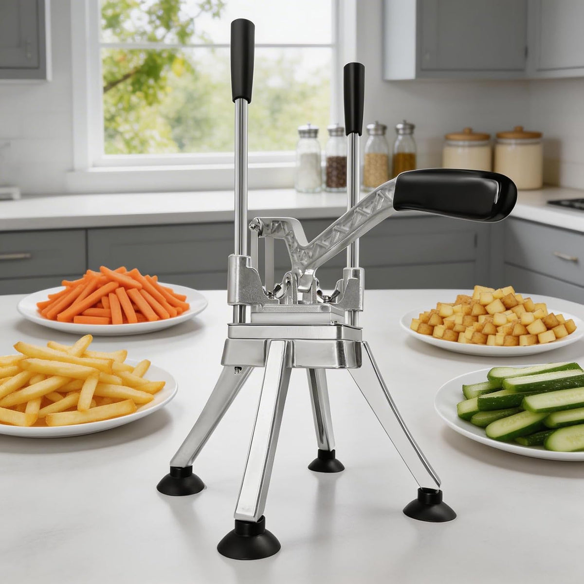 Vegetable Chopper, Potato Slicer w/ 4 Replacement Blades | fruit chopper, french fry cutter, Potato Dicer & Fruit Slicer for Restaurants & Home Kitchen